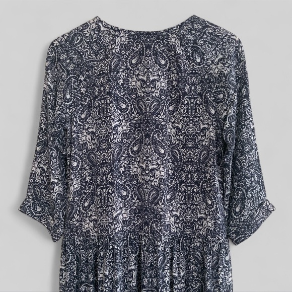 Garnet Hill Dress Gathered Drop Waist V-Neck Paisley Pockets Blue Women’s Size 2 - Picture 8 of 14